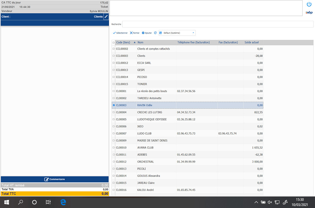 screenshot of EBP Point de Vente Pro